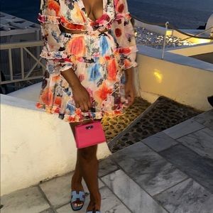 Peach cut of wild floral dress